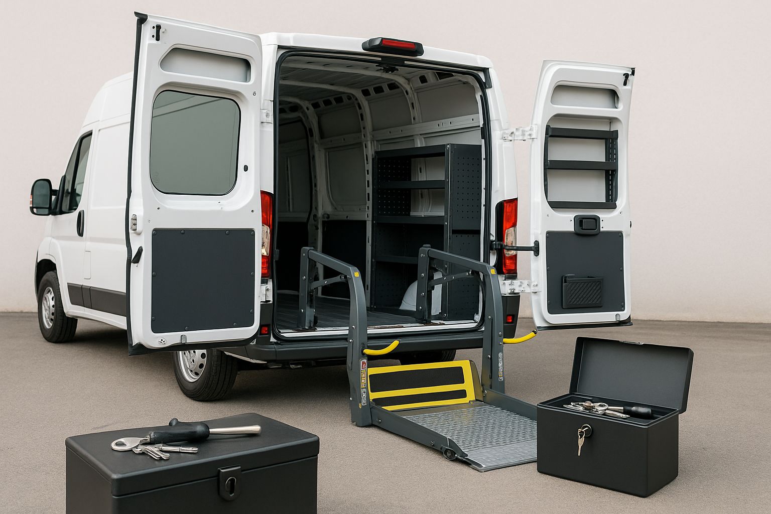 Work System : Rangement extérieur sécurisé pour l'échelle d'un utilitaire de serrurier.